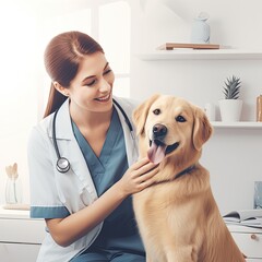Woman with Happy Dog: Veterinary Care and Treatment