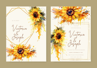 Floral wedding invitation card set template design, watercolor decorated with magnolia liliiflora flowers on white
