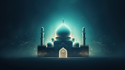 Fototapeta na wymiar 3D cartoon illustrations of mosques and lanterns produced for the holy festival.AI generated.