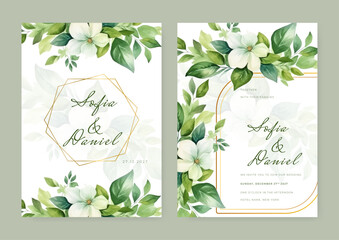 wedding invitation, thank you card, rsvp, details,menu,welcome,boho DIY minimal template design with watercolor greenery leaf and branch, watercolor invitation, beautiful floral wreath.