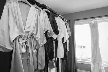 Bride and bridesmaids getting ready