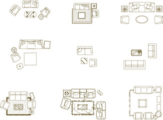 Vector illustration sketch of living room chair layout interior