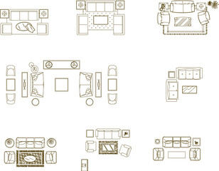 Vector illustration sketch of living room chair layout interior 