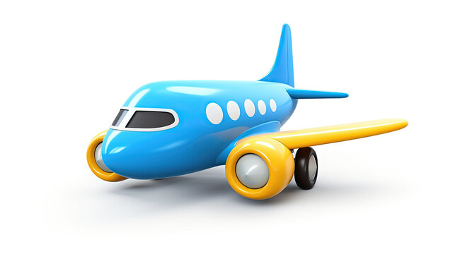 3d cute airplane icon model rendered isolated on white background