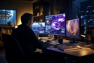 Naklejka premium Digital Artist Using Motion Graphics Software, Generative AI