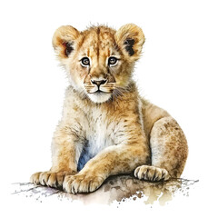 Fototapeta na wymiar baby lion watercolor, Generative AI