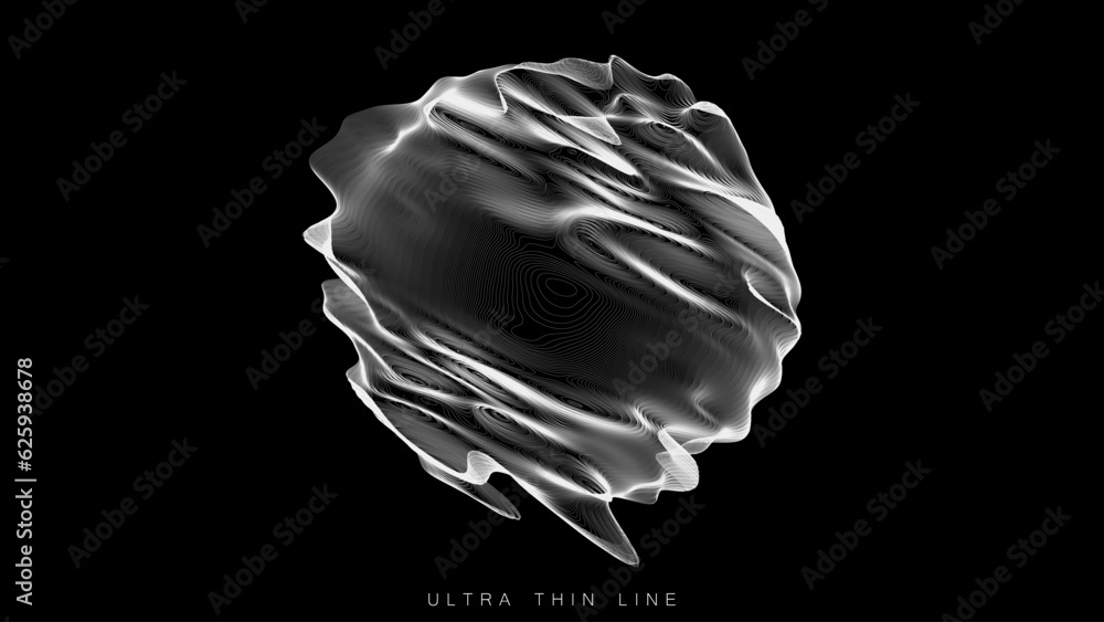 Poster distorted line spheres. vector thin line glitch geometry.