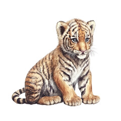 Fototapeta premium Baby Tiger Watercolor Art, Generative AI