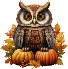 Naklejka premium Cute Crochet Knitting Autumn Owl Clipart