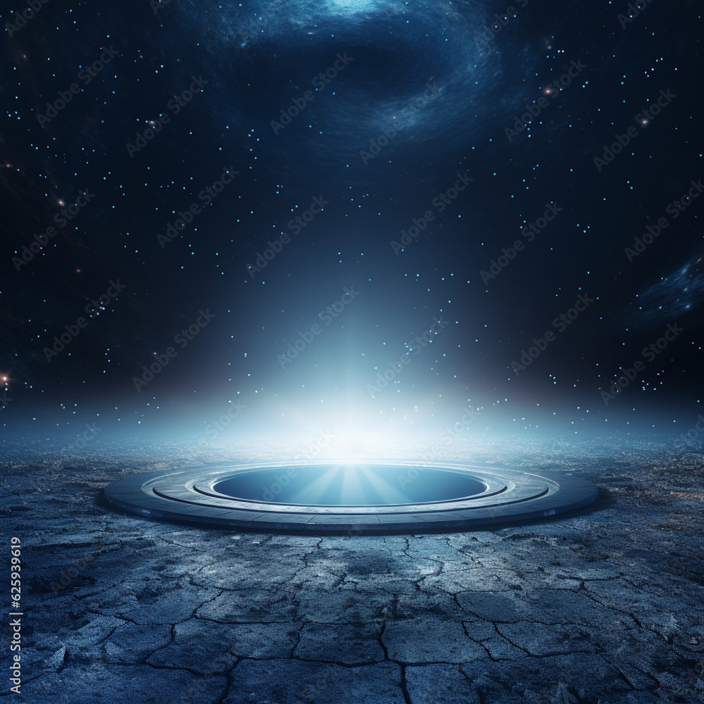 Wall mural planet in space, the big circle lighting on background of space. digital technology concept, illustr