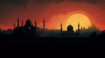 Obraz premium 3D cartoon illustrations of mosques and lanterns produced for the holy festival.AI generated.