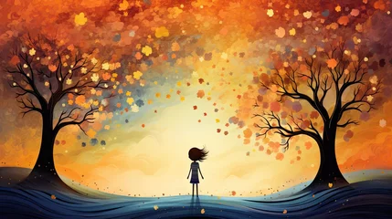 Foto op Canvas Little girl in the dreamlike autumn park. Generative AI © Virtual Art Studio