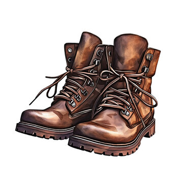 brown leather boots watercolor style clip art preview