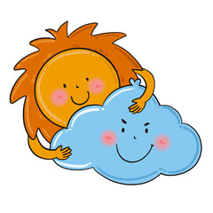 Sun and cloud , cartoon illustraion with transparent backgound. Quality 300 Dpi, good quality for printing to make paper work for kids.