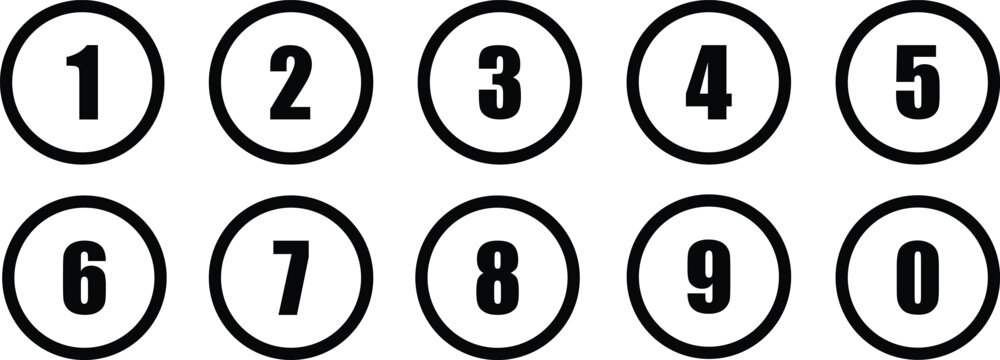 Set Of Numbers . Number Circles Set 0 To 9 . Set Of Round 0-9 Numbers Icon For Education . Vector Illustration