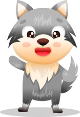 funny wolf character. For textbooks, books, websites. On an isolated white background.