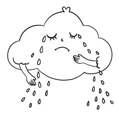 Raining , cartoon illustraion with transparent backgound. Quality 300 Dpi, good quality for printing to make coloring book for kids.