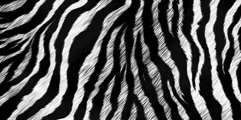Fototapeta na wymiar Black-white Tiger print Fur texture, carpet animal skin background, black and white theme color, look smooth, fluffy and soft