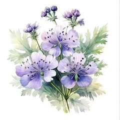 Obraz na płótnie Canvas Violet Phacelia - Watercolor Floral Botanical Illustration Set on Green Meadow Background: Generative AI