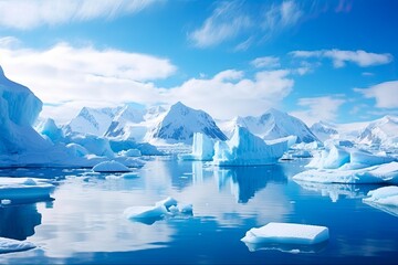 Fototapeta na wymiar Icebergs in Antarctica: Spectacular Landscape of Blue Icebergs in the Wilderness of Nature and Cold Sea - Perfect Destination and Place for Travelers.: Generative AI