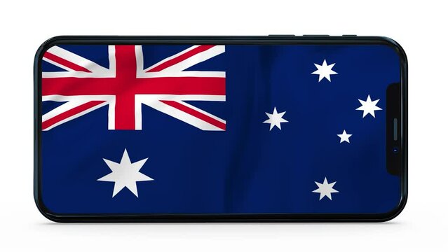 Waving flag of Australia on a mobile phone screen. 3d animation in 4k resolution video.