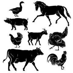 Farm Animals Silhouette Set Illustration