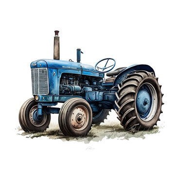 Blue Tractor Watercolor Painting, Generative AI