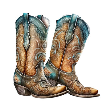 Watercolor cowboy boots. Painting isolated background, Generative AI