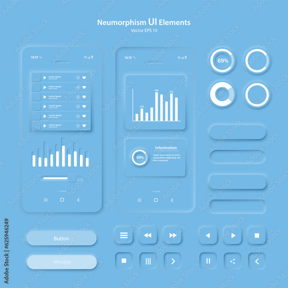 Poster a set of user interface elements for a mobile application in blue. a set for developing a modern web