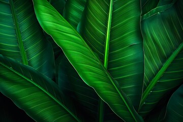 Green Leaf Texture. Abstract Nature Background with Tropical Greenery and Palm Leaves Creates a Beautiful Spring Garden Glow. Generative AI
