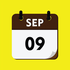 new year calendar icon, calendar with a date, new calendar, 09 september icon with yellow background, 09 september, day icon, calender icon