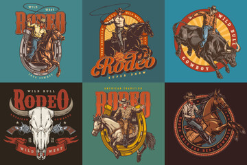 Rodeo culture set posters colorful