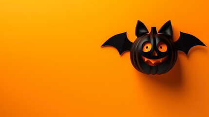 Bat and pumpkin  paper art on vivid background 