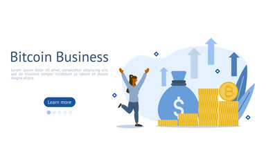 Bitcoin investment illustration set. characters sell bitcoins to make a profit from it. Bitcoin mining and investment concept vector.