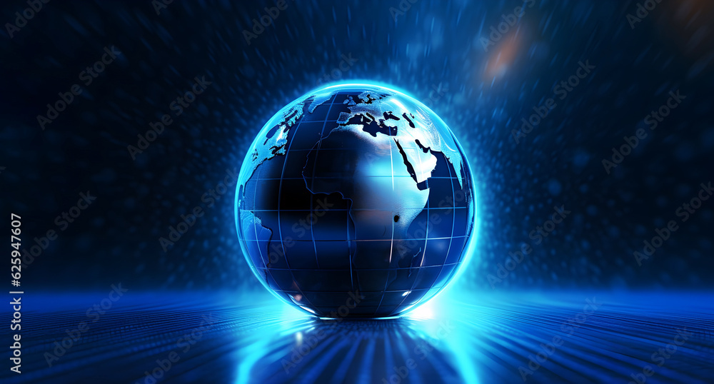 Poster modern technology design with globe on grid background. generative ai