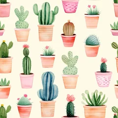 Gartenposter Kaktus im Topf A watercolor cactus pattern with pink flowers created with Generative AI technology