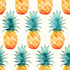 Pattern of a pineapples on a white background created with Generative AI technology