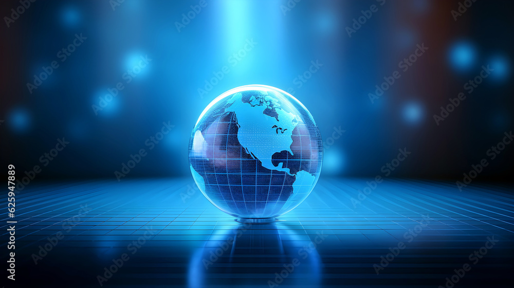 Poster modern technology design with globe on grid background, generative ai
