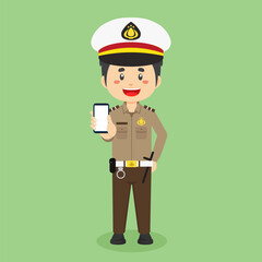 Indonesian Police Character Hold The Phone