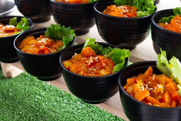 Pasta Napolitan in a little cup. Macaroni Tomato Sauce food.