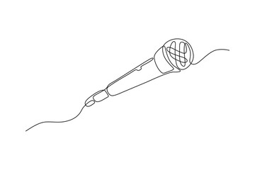 wired microphone continuous line art drawing - obrazy, fototapety, plakaty