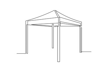 continuous line art drawing of canopy pop up tent