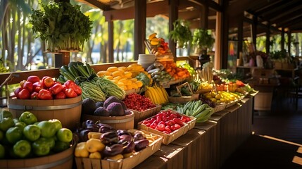 a fruit stand with fruits and vegetables