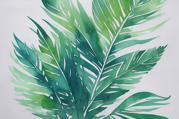 Watercolor Nature Pattern with Botanical Green Leaf on White Background. Aquarelle Wallpaper Design for Banner, Poster, Invitation or Greeting Card. AI Generated.