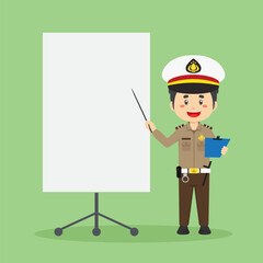 Indonesian Police Character with Blank Board