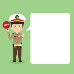 Indonesian Police Character with Speech Bubbles