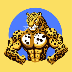 Strong leopard animal showing his muscles, jaguar mascot logo, different shapes, character designs set, angry huge panther with athletic body, flat character vector illustration © Flat