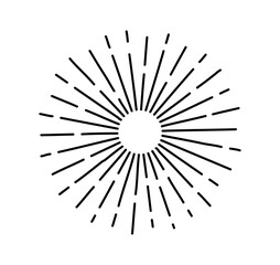 Sunburst Sun Ray Line Vector, Hipster Black Sunburst Shine Design, Vintage Black Radial Art, Retro Hand Drawn Illustration