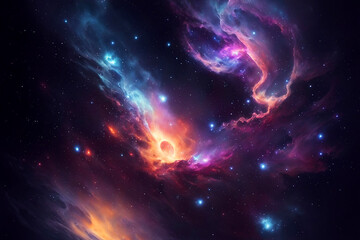 Fototapeta na wymiar Colorful space galaxy and cloud nebula with endless universe with stars and galaxies in outer space. Abstract universe science astronomy wallpaper background. Stary night cosmos art. Ai Generated.