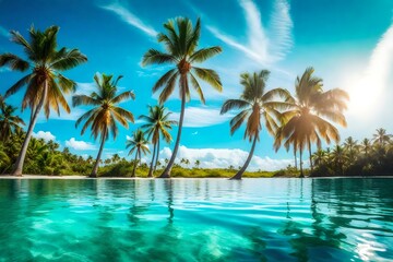 Fototapeta na wymiar beach with palm trees generated by AI tool